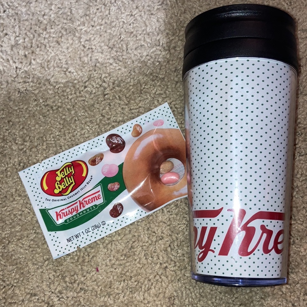 FINAL DROP 🚨 NWOT Famous Krispy Kreme Donut Coffee Travel Mug Jelly Beans Gift - Picture 1 of 4